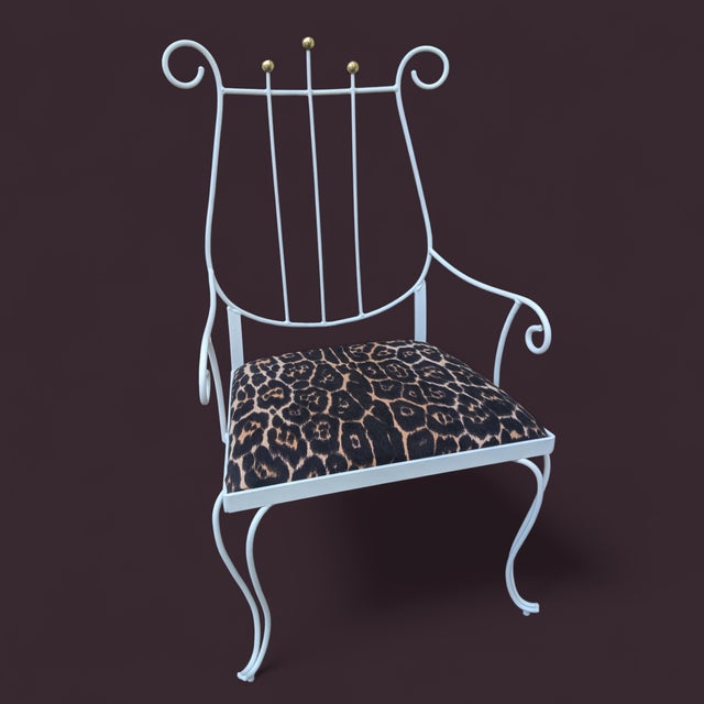 Grand Tour Vintage Neoclassical Metal Lyre Arm Chair With Leopard Seat Cushion For Sale - Image 3 of 12