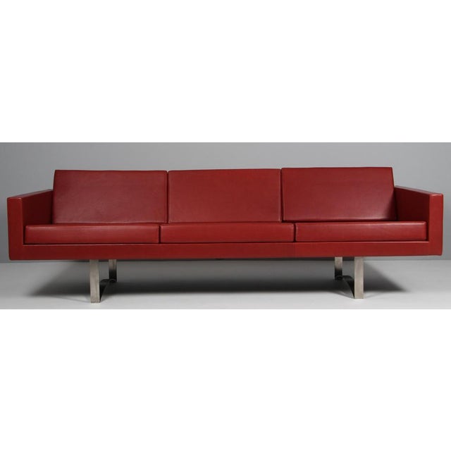 Metal Model 57 Sofa in Black Leather and Steel attributed to Bodil Kjær, 1960s For Sale - Image 7 of 9