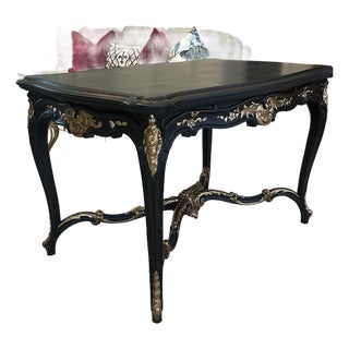 1950s French Rococo / Mid Century Revival Center Table in Matte Ebonized Finish For Sale