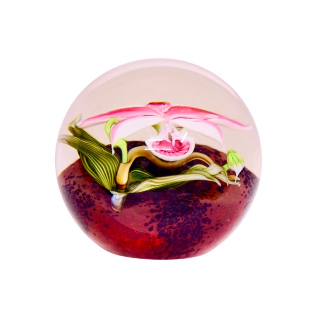Vintage Hand Blown Pink Orchid Paperweight For Sale - Image 4 of 5
