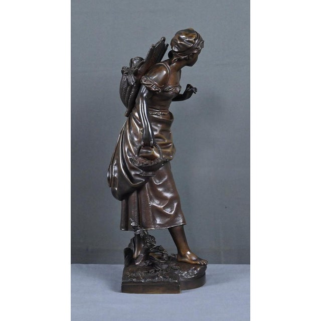 Late 19th Century Bronze Young Girl with a Basket from E. Bouret For Sale - Image 10 of 18