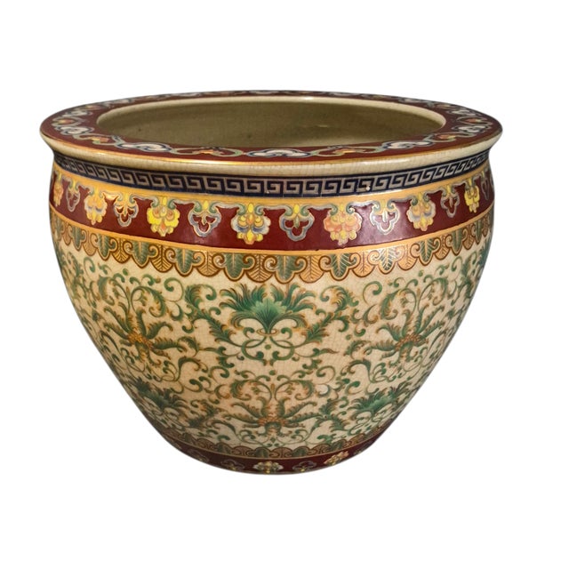 Vintage Hand Painted Koi-Fish Asian Chinoiserie Fishbowl Jardinière Planter For Sale - Image 11 of 11