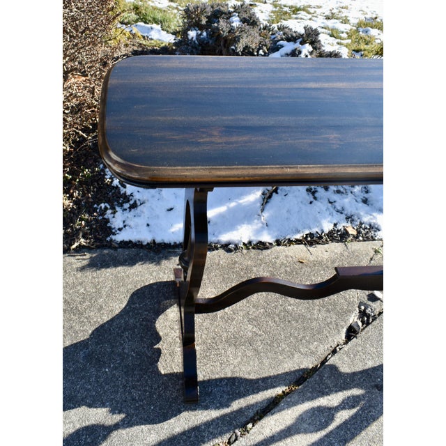 Jacobean Walnut Jacobean Style Console Sofa Table Vintage 1950s Trestle Base 60 For Sale - Image 3 of 13