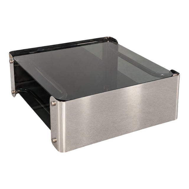 Italian Space Age Smoked Glass Chrome Coffee Table, 1970s For Sale