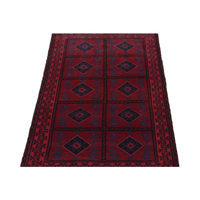 Tribal Rug & Kilim’s Baluch Tribal Rug With Burgundy and Navy Blue Geometric Patterns For Sale - Image 3 of 8