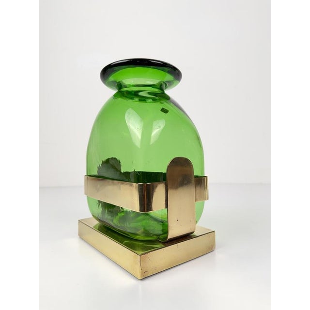 Mid-Century Modern Empoli Green Glass Vase with Brass Pedestal, Italy, 1970s For Sale - Image 12 of 18