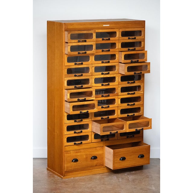 Triple Haberdasher's Cabinet With Glass-Fronted Drawers From England For Sale - Image 4 of 14