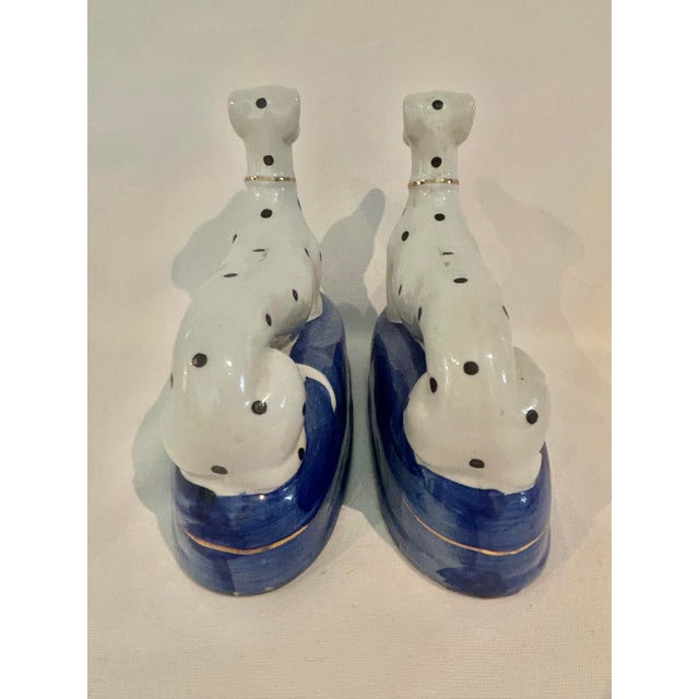 Blue Vintage Staffordshire Style Dalmatian Dog Ceramic Bookends on Cobalt Blue Bases – A Pair For Sale - Image 8 of 9