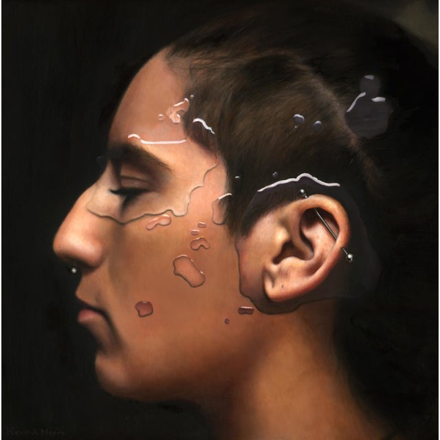 The Calling by Kevin A. Moore | Oil on Panel Portrait of a Profile with Abstract Elements For Sale
