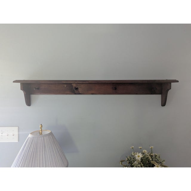 Wood Vintage Farmhouse Cottage Wooden Wall Shelf With Peg Hooks For Sale - Image 7 of 11