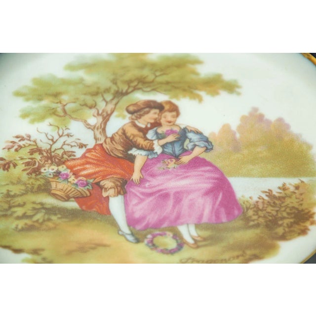 French Limoges France Fine Porcelain Plate Hand Painted With Fragonard Romantic Scene For Sale - Image 3 of 7