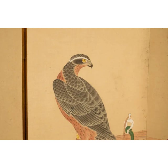 Pair Antique Japanese Edo Falcon Hawk Birds of Prey Takagari Screens 1880 For Sale - Image 13 of 18
