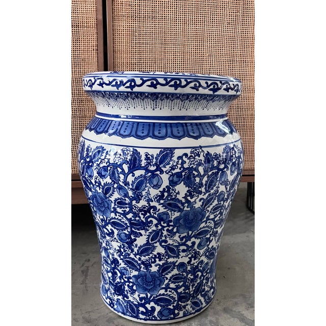 Ceramic Late 20th Century Vintage Chinese Blue and White Garden Stool For Sale - Image 7 of 9