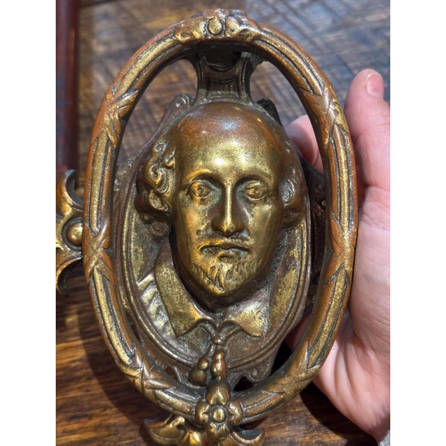 Metal Antique Bronze 19th Century William Shakespeare Doorknocker For Sale - Image 7 of 9