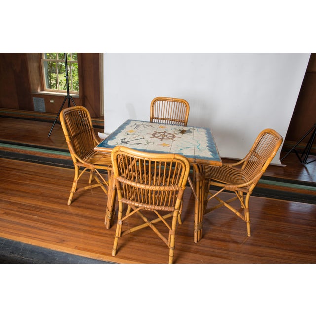 Cote D'Azur Rattan, Tile Table and Chairs - 5 Pieces For Sale - Image 11 of 12