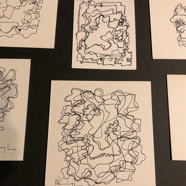 Gallery Wall Collection-6 Original Wayne Cunningham Abstract Small Ink Drawings-Set of 6 | Chairish