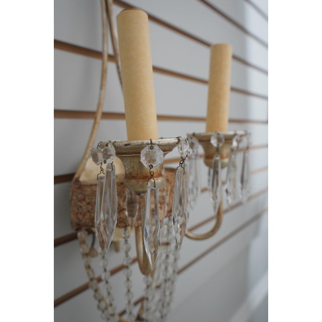 1980s Pair Neopolitan Style Crystal & Gilt Metal Wall Sconces For Sale In Philadelphia - Image 6 of 12