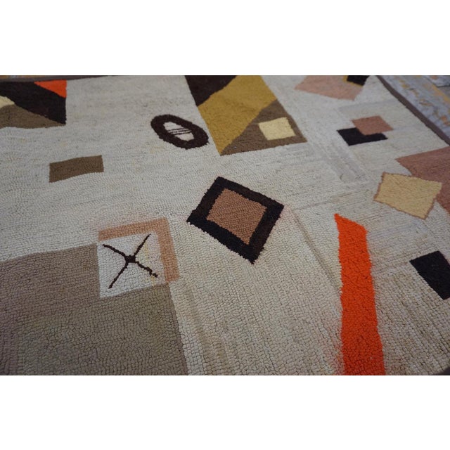 Textile Cute Beige Background Color With Tiny Details Geometric Design Antique American Hooked Rug For Sale - Image 7 of 12