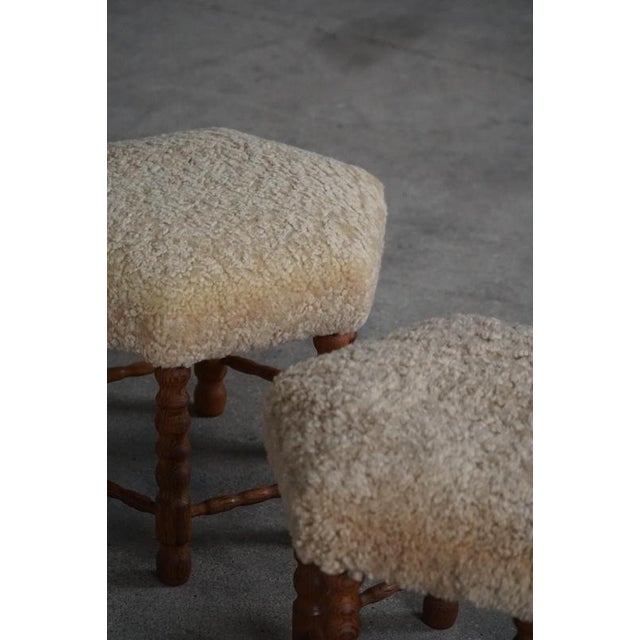 Mid-Century Danish Oak Stools with Hexagonal Seats and Bobbin Legs, 1950s, Set of 2 For Sale - Image 14 of 15