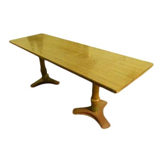 1950s Large 84Ã¢â‚¬Â Industrial Table,Mid Century Pair Wood & Iron Pedestal Bases, for Ding or Conf For Sale