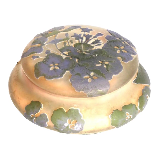 Antique Emile Galle Hydrangea Cameo Covered Dish For Sale