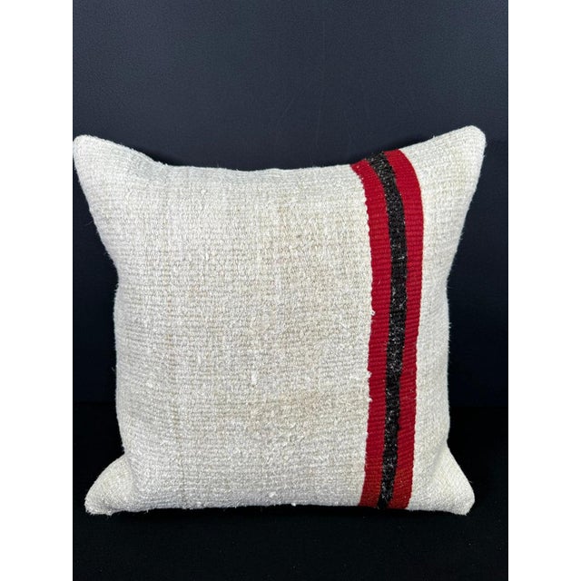 Turkish Hemp Pillow Cushion Natural Beige Red Cushion Cover 20x20 For Sale - Image 4 of 4