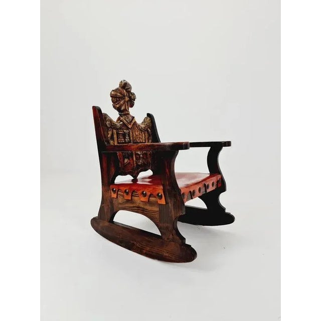 Antique Spanish Hand-Carved Wood Rocking Armchair, 1900s For Sale - Image 9 of 18