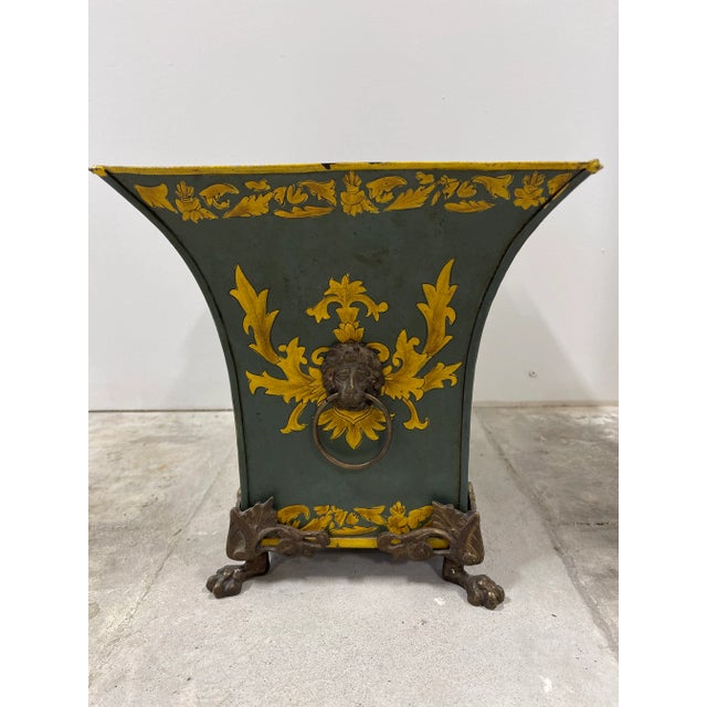 Italian Vintage Italian Tole Planter W/ Lion Pulls For Sale - Image 3 of 12