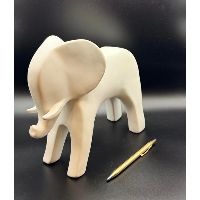 Contemporary Minimalist Matte White Elephant Sculpture – Modern Ceramic Decorative Object For Sale - Image 3 of 5