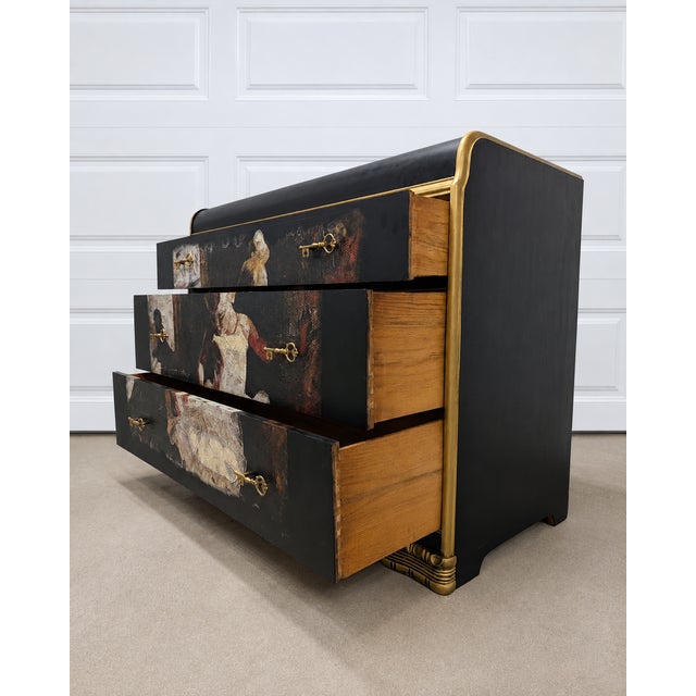 Vintage Art Deco Custom "Dancer" 3 Drawer Waterfall Dresser With Gold Hardware For Sale - Image 4 of 6