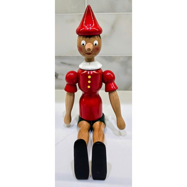 Red Vintage Mastro Geppetto Pinocchio Wooden Toy Figure – Made in Italy For Sale - Image 8 of 12