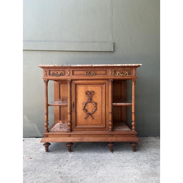 Vintage Marble Top Carved Wood Sideboard For Sale - Image 14 of 16
