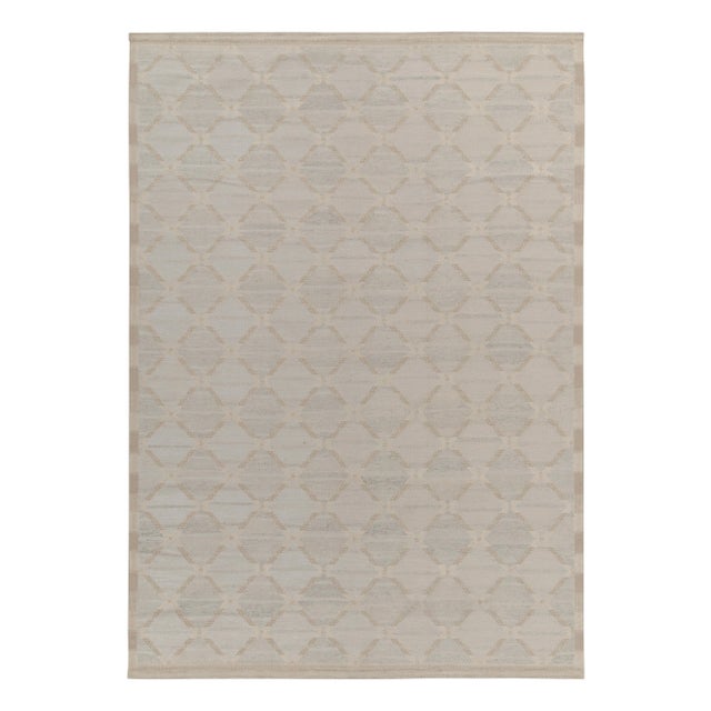 Beige Rug & Kilim’s Scandinavian Style Kilim in Blue, Beige and White Trellis Pattern For Sale - Image 8 of 8