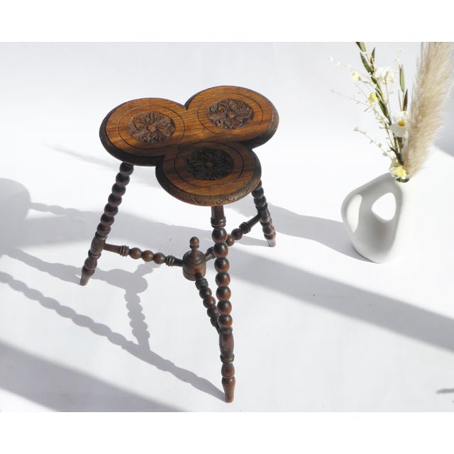 Wood Antique Wooden Side Table with Bobbin Legs For Sale - Image 7 of 10