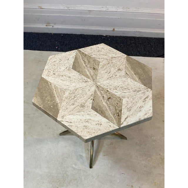 Mid-Century Modern 1960s Mid-Century Modern Hexagonal Diamond Patterned Travertine Top Table For Sale - Image 3 of 10
