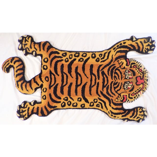 Vintage Tibetan Tiger Hunting Shape Persian Rug For Sale In Houston - Image 6 of 7