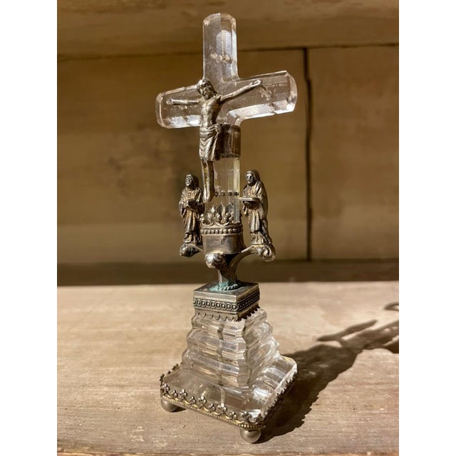 Mid 18th Century 18th Century Italian Baroque Silver and Rock Crystal Crucifix For Sale - Image 5 of 12