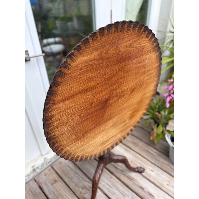 Wonderful light mahogany color on unmarked surface tilt-table top . The edge design of this “pie crust “ look is unusual...