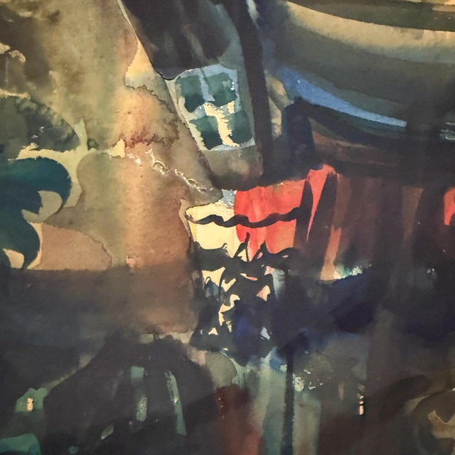 Paint 1950s Abstract Watercolor Architectural Painting Signed Dow 59 For Sale - Image 7 of 12