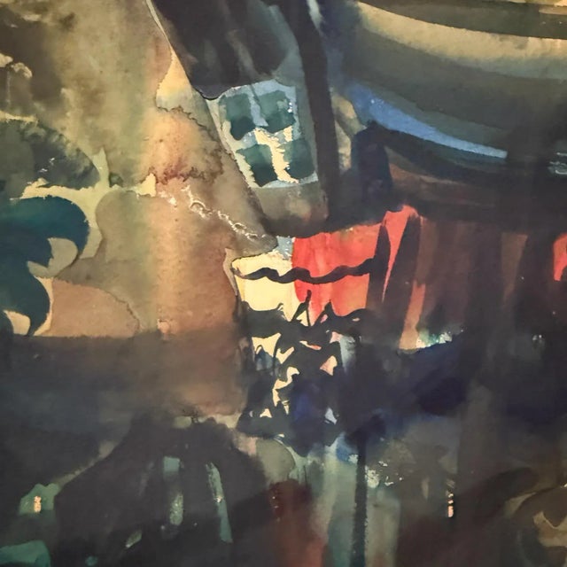 Paint 1950s Watercolor Painting, Abstract Architectural Landscape, Signed For Sale - Image 7 of 13