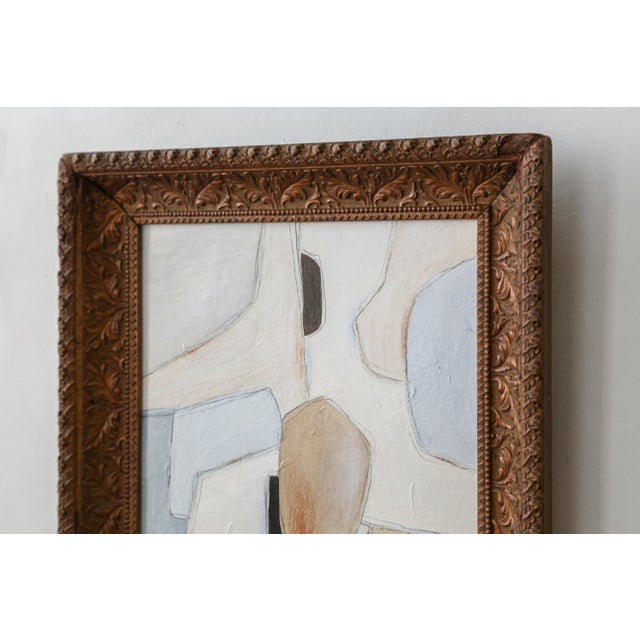 Beige Original Framed Abstract Painting in Antique Gold Frame For Sale - Image 8 of 15
