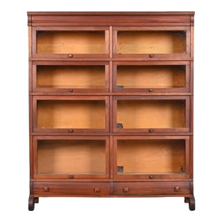 Antique Globe Wernicke Arts & Crafts Mahogany Four-Stack Double Barrister Bookcase, Circa 1900 For Sale