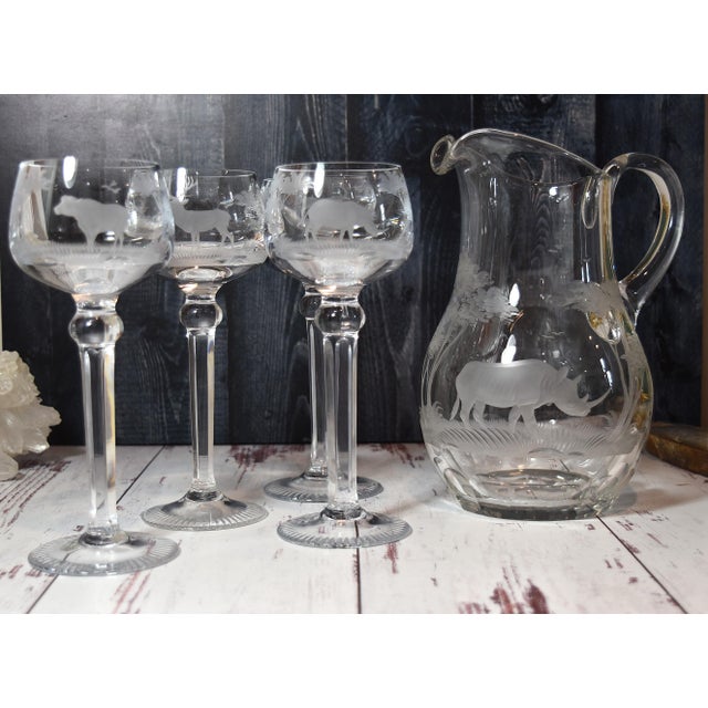 Mid 20th Century Kenyan-African Queen Lace Wine Hocks Buffalo Rhino Stag & Sable - Set of 4 For Sale - Image 17 of 17