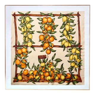 Framed Hermès Silk Scarf "Oranges Et Citrons" by La Torre - Orange Gold Frame For Sale