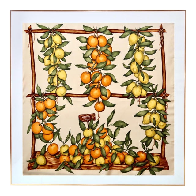 Framed Hermès Silk Scarf "Oranges Et Citrons" by La Torre - Orange Gold Frame For Sale
