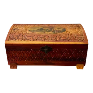 Late 20th Century Hand Carved Wooden Box With Mirror