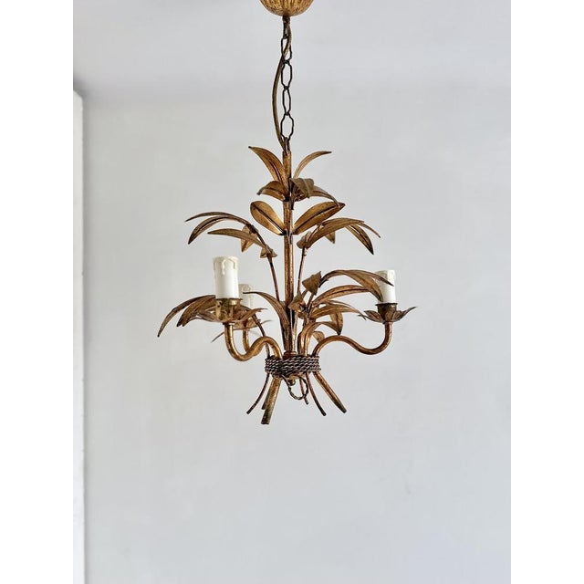 French Gilt Palm Leaf Chandelier, 1950 For Sale - Image 15 of 15