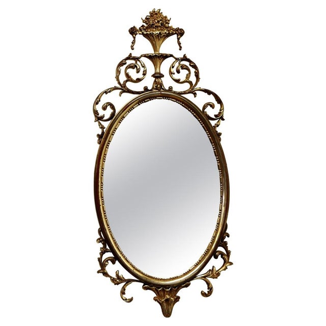 Large Gold Crested Oval Wall Mirror in Rococo Style, 1970 For Sale - Image 10 of 10