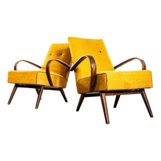 Vintage Lounge Chair in Sunflower Basket Weave with Sprung Seat by Jaroslav Šmídek, 1960s For Sale