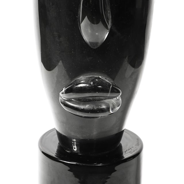 Sergio Rossi Mid-Century Hand-Blown Murano Black Glass Head Sculpture Signed Sergio Rossi For Sale - Image 4 of 13